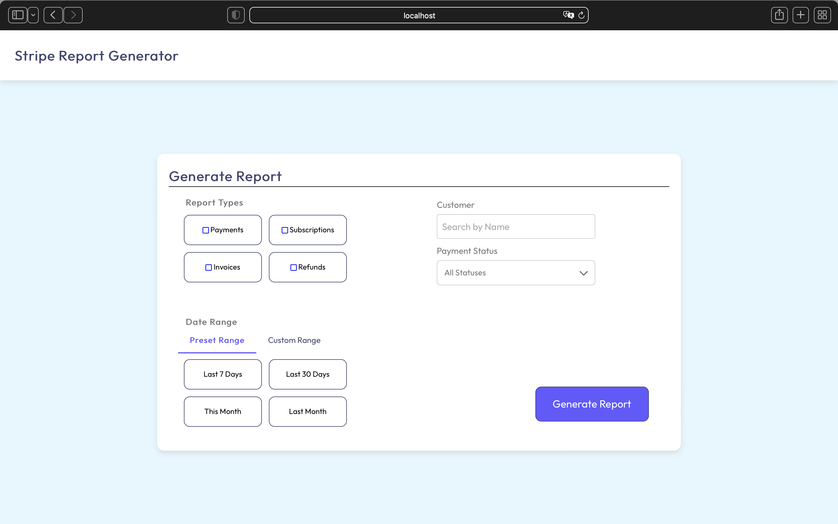 Stripe Report screenshot